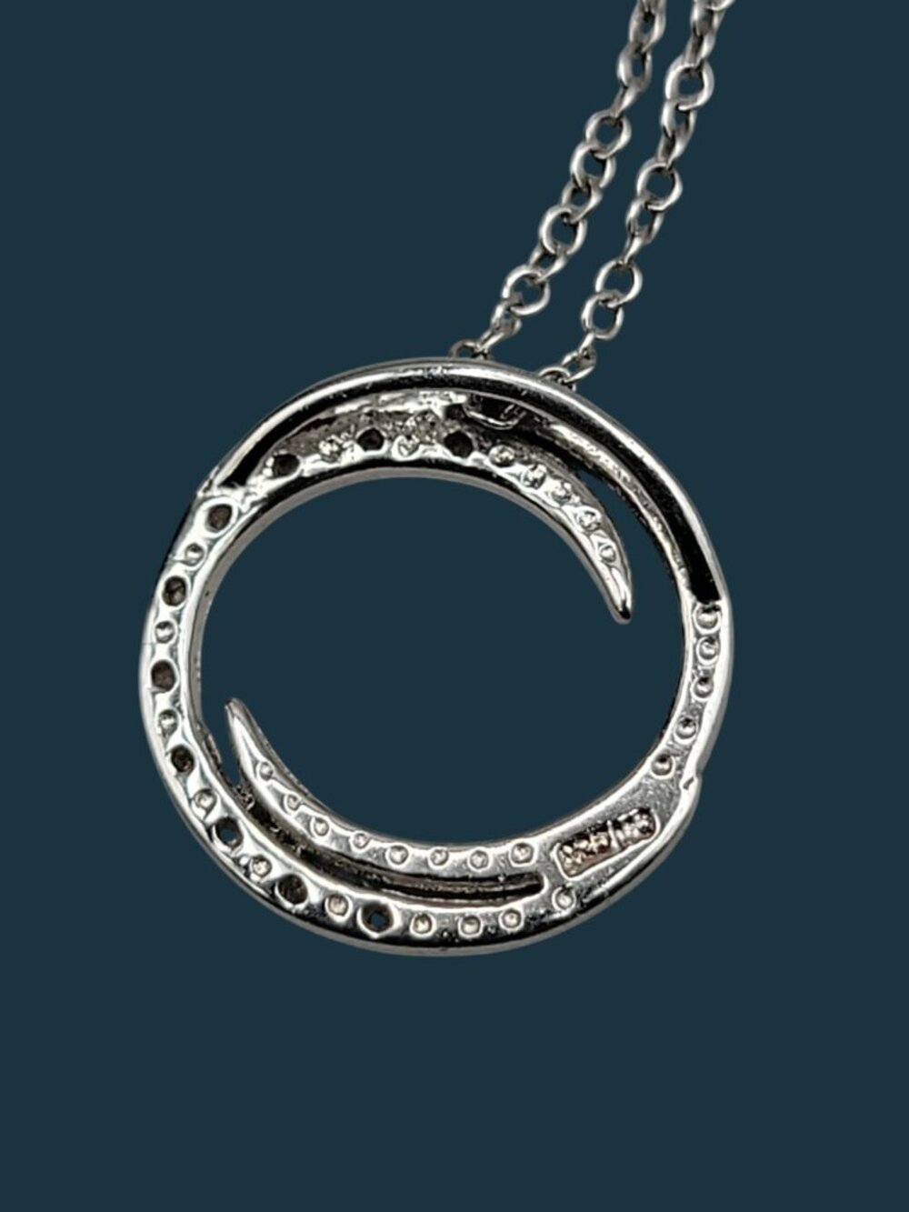 Charles Winston Sterling Silver Diamond Circle Pendant Necklace 19" 925 Chain CW - Picture 12 of 14